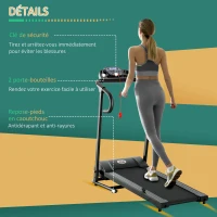 HOMCOM Tapis de course électrique pliable V. max 10Km/h puissance 550 W écran d'affichage LED et 12 programmes prédéfinis 123 x 62 x 117 cm noir(m-8)