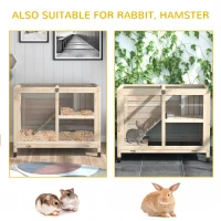 PawHut Rabbit Hutch Indoor Wooden Guinea Pig House Hamster Cage with Wheels, 2 Layers Bunny Cage with Openable Roof, 91.5 x 53.3 x 73 cm, Natural(m-7)