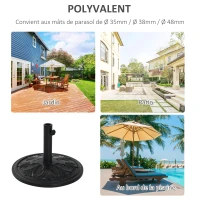 Outsunny Pied de parasol rond base de lestage Ø 48 x 34H cm ciment HDPE motif fleurs de lys poids net 13 Kg noir(m-6)