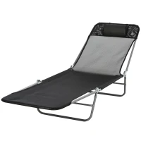 Outsunny Chaise Longue Pliante Bain de Soleil inclinable transat textilène lit Jardin Plage 182 x 56 x 24,5 cm Noir(m-10)