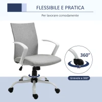 Vinsetto Sedia da Ufficio Ergonomica a Dondolo, Sedia da Studio Girevole, Poltrona Scrivania con Altezza Regolabile in Tessuto, 61x61x89-99 cm, Grigio Chiaro(m-6)