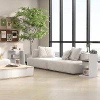 HOMCOM Modern Side Table Set of 2, Three Layer Bedside Table Nightstand with 2 Storage Shelves, for Living room, Bedroom, White(m-10)