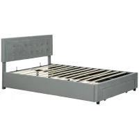 HOMCOM Double Size Ottoman Bed Frame 140W x 193.5D x 95Hcm with Front Drawer - Grey(m-11)