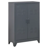 HOMCOM Armoire de bureau à 3 niveaux, meuble de rangement bureau métallique avec 2 portes et étagères réglables, armoire à dossiers pour le bureau à domicile, le garage, gris(m-1)