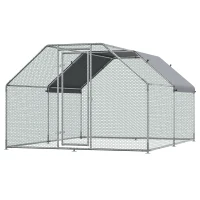 PawHut Enclos poulailler chenil 10,64 m² - parc grillagé dim. 3,8L x 2,8l x 1,95H m - espace couvert - acier galvanisé(m-10)