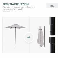 Outsunny Ombrellone 2x2 m da Giardino con Palo Centrale, Ombrellone per Esterno in Alluminio, Grigio Chiaro(m-4)
