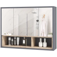 HOMCOM Meuble salle de bain avec miroir, armoire toilettes murale avec placards à 3 portes et 8 compartiments, gris(m-1)