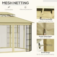 Outsunny 3.7 x 3(m) Patio Gazebo Canopy Garden Tent Shelter with 2 Tiers Roof and Mosquito Netting, Metal Frame, Beige(m-6)