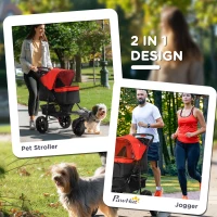 PawHut Dog Stroller Foldable Pet Pram, 3 Wheels Dog Pushchair with Brake, for Small Miniature Breeds, Cats, Red(m-5)