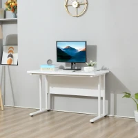 HOMCOM Computer Desk, Home Office Desk, Writing Table, 120x60x75cm Laptop Workstation with 2 Cable Management Holes, C Shaped Metal Legs for Adults, White(m-10)