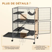 PawHut Cage pour rongeurs Multifonction 4 Plateformes 3 rampes 4 Portes dim. 80L x 52l x 128H cm acier Gris argenté Noir(m-7)