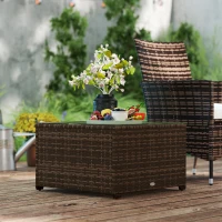 Outsunny 62 x 62cm Glass-Top Rattan Side Table - Brown(m-8)