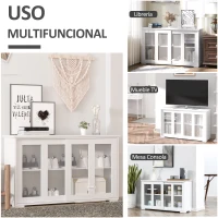 HOMCOM Aparador de Cocina Moderno Mueble Auxiliar con 2 Puertas Corredizas de Vidrio y Estante Ajustable 107x33x62,5 cm Blanco(m-8)