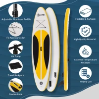 Outsunny 10' x 30" x 6" Inflatable Stand Up Paddle Board, Non-Slip & Ultra-Light Deck with ISUP Accessories, Adj Paddle, Backpack Bag, and Three Bottom Fins, for Youth Adults Beginner, White(m-4)