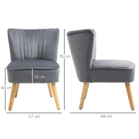 HOMCOM Velvet Accent Chair Occasional Tub Seat Padding Curved Back with Wood Frame Legs Home Furniture Set of 2 Grey(m-3)