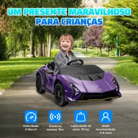 AIYAPLAY 12V Lamborghini Autentica Licensed Kids Electric Car with Remote Control, Four Suspension Wheels, Soft Start, Purple(m-7)