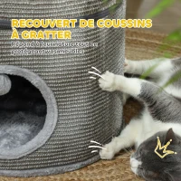 PawHut Tour pour chat modulable tonneau griffoir chat avec fermeture éclair séparable 3 niveaux deux balles Ø 42 x 69H cm gris(m-7)
