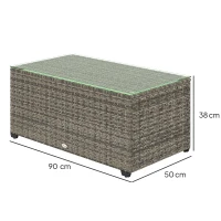 Outsunny 90 x 50cm Glass-Top Rattan Side Table - Dark Grey(m-3)