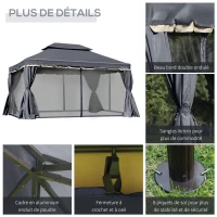 Outsunny Tonnelle de jardin extérieur 4 x 3 m barnum double toit tente de réception avec parois et moustiquaires noir(m-6)
