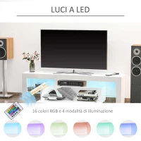 HOMCOM Mobile TV con Luci a LED di 16 Colori RGB per TV Fino 65", MDF e Vetro, 160x35x45cm - Bianco(m-4)