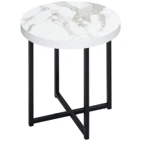 HOMCOM Round Side Table with Metal Legs, Modern End Table Bedside Table for Living Room, Bedroom, White(m-11)