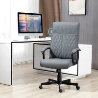 Vinsetto High Back Home Office Chair, Linen Fabric Computer Chair, Swivel Desk Chair with Adjustable Height for Living Room, Bedroom, Study, Dark Grey(m-2)