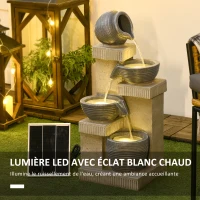 Fontaine de jardin Outsunny à énergie solaire fontaine à cascade en résine à 4 niveaux avec lumières LED et pompe gris(m-4)