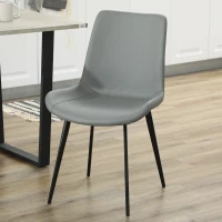 HOMCOM Lot de 4 chaises de salle à manger chaise de cuisine assise en similicuir pieds en acier avec dossier gris foncé(m-7)