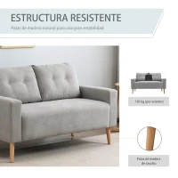 HOMCOM Sofá de 2 Plazas con 2 Cojines Reposabrazos y Patas de Madera de Caucho para Dormitorio Oficina 145x76x88 cm Gris(m-5)