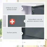 kleankin Armoire à pharmacie 2 étagères 3 niveaux avec porte verrouillable 2 clés 40 x 15 x 53,5 cm blanc et gris(m-6)