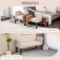 HOMCOM Panca Fondo Letto Imbottita e a Bottoni, in Tessuto Effetto Lino e Legno, 141x44x65 cm, Beige(m-6)