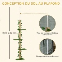 PawHut Arbre à chat poteau à griffer fixation plafond hauteur réglable 37 x 21 x 202- 242 cm 4 niveaux vert(m-5)
