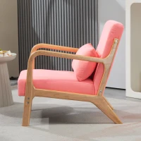 HOMCOM Butaca Nórdica Sillón de Salón Acolchado con Reposabrazos Cojín y Marco de Madera de Caucho 61x78x76 cm Rosa(m-6)