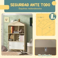 AIYAPLAY Librería Infantil con 4 Compartimentos Estantes Abiertos y Armario 80x30x140,5 cm Blanco y Natural(m-6)