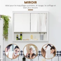 HOMCOM Armoire de salle de bain avec miroir, armoire murale, 2 portes-miroir, étagère de rangement, 80l x 20P x 65H cm, blanc(m-5)