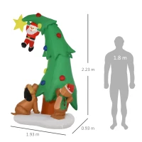 HOMCOM Albero di Natale Gonfiabile con 11 Luci a LED, Babbo Natale Cagnolino e Orso, 223 cm, Impermeabile IP44(m-3)