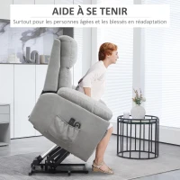 HOMCOM Fauteuil releveur électrique massant et dossier inclinable avec repose-pied télécommandes revêtement imitation lin gris(m-4)