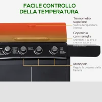 Outsunny Barbecue a Gas a 5 Fornelli con Ripiani Laterali e Armadietto, in Acciaio e PP, 125x51x100 cm, Nero(m-5)