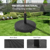 Outsunny 22.7kg Resin Patio Parasol Base Umbrella Stand Weight Deck Garden Sunshade Holder Round w/ Wheels Brakes Outdoor(m-7)