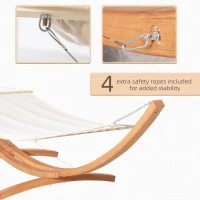 Outsunny Outdoor Garden Hammock with Wooden Stand Swing Hanging Bed for Patio White(m-5)