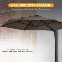 Outsunny 2.5m Wall Mounted Parasol, Hand to Push Outdoor Patio Umbrella with 180 Degree Rotatable Canopy for Porch, Deck, Garden, 250 cm, Khaki(m-8)