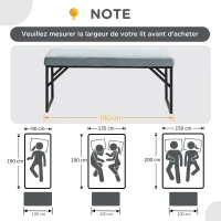 HOMCOM Banc bout de lit banquette banc en tissu velours cadre en acier 100 x 35 x 47 cm bleu clair(m-7)