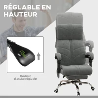 Vinsetto Fauteuil chaise de bureau massant chauffant inclinable avec repose-pieds intégré 5 roulettes gris(m-5)