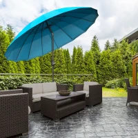 Outsunny 2.5m Shanghai Garden Parasol Umbrella with Crank & Tilt, Adjustable Outdoor Sun Shade, Blue(m-11)