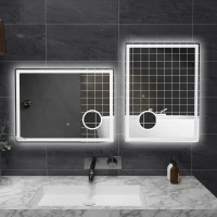 kleankin LED Bathroom Mirror with Lights, 3X Magnifying Mirror, Dimming Lighted Bathroom Mirror, Vanity Mirror with 3 Colour Front and Backlit, Smart Touch, Anti-Fog, Horizontal and Vertical, 80x60cm(m-10)