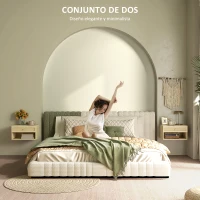 HOMCOM Juego de 2 Mesitas de Noche Colgantes con Compartimento Abierto y Cajón con Frontal de Ratán 40x34x23 cm Natural(m-4)