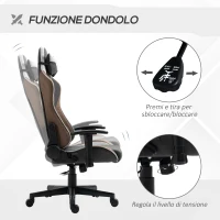 Vinsetto Sedia da Gaming Reclinabile a 150° con Funzione Dondolo, Poggiatesta e Cuscino Lombare, Grigio(m-5)