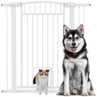 PawHut Barrière pour chien, largeur ajustable 76-102cm, barrière extra large avec porte pour chat, blanc(m-10)
