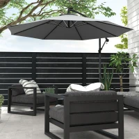 Outsunny 3(m) Cantilever Parasol with Solar LED Lights, Garden Umbrella with Cross Base and Crank Handle, Hanging Offset Banana Sun Shade for Outdoor, Patio, Grey(m-8)