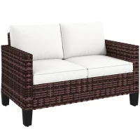 Outsunny Two-Seater Rattan Outdoor Sofa - Brown(m-1)